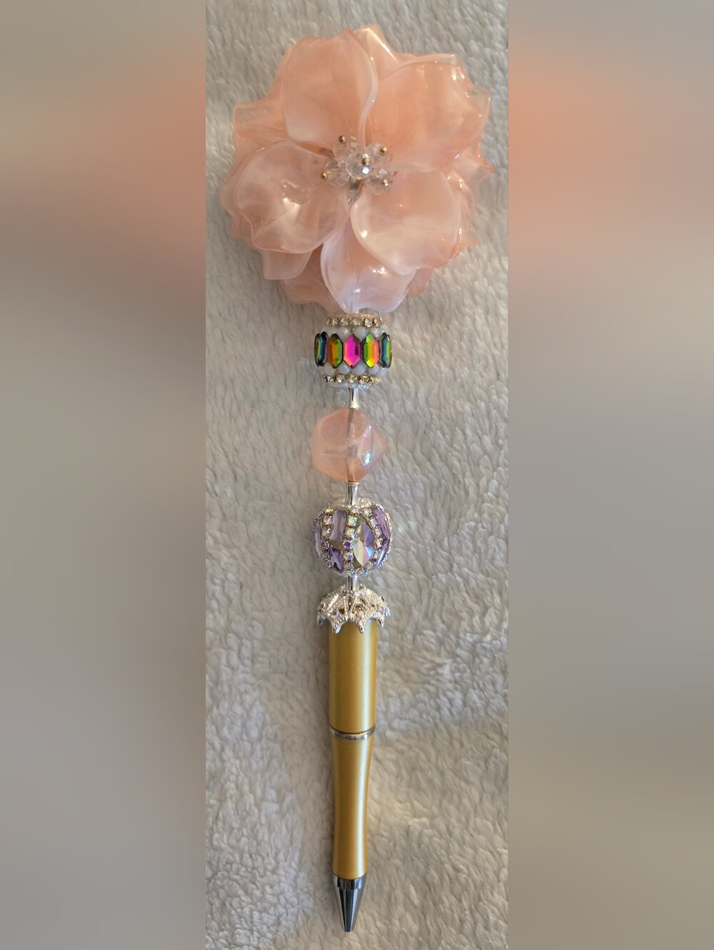 Peach Beaded Pen - Flower